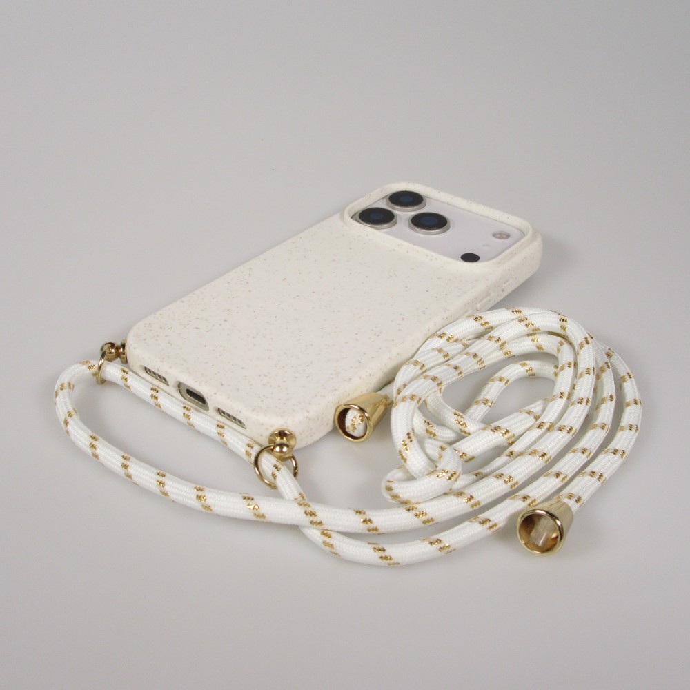 iPhone 17 Pro Max Case Hülle - Bio Eco-Friendly Vegan mit Handykette Necklace - Weiss