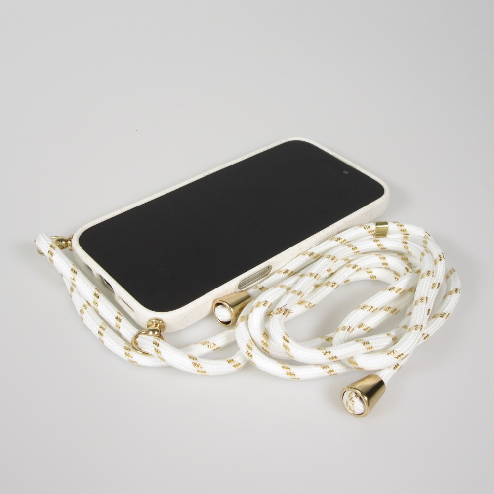iPhone 17 Pro Max Case Hülle - Bio Eco-Friendly Vegan mit Handykette Necklace - Weiss