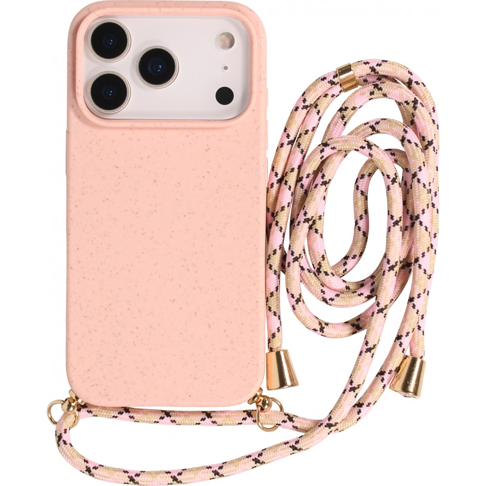Coque iPhone 17 Pro Max - Bio Eco-Friendly nature avec cordon collier - Rose