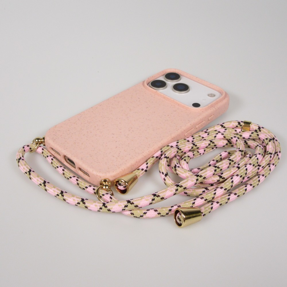 Coque iPhone 17 Pro Max - Bio Eco-Friendly nature avec cordon collier - Rose