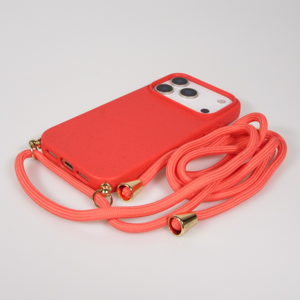 Coque iPhone 17 Pro Max - Bio Eco-Friendly nature avec cordon collier - Rouge