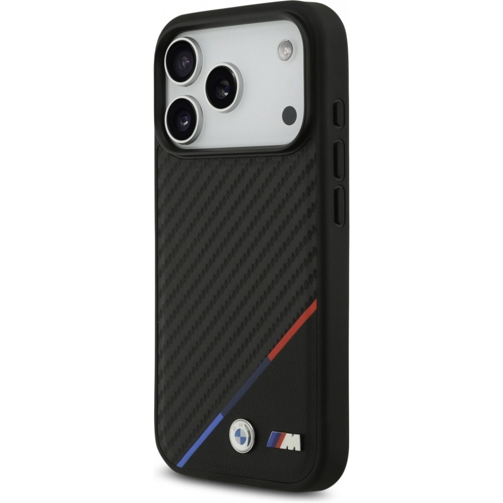 Coque iPhone 17 Pro - BMW M Carbon Tricolor Line compatible MagSafe protection premium - Noir