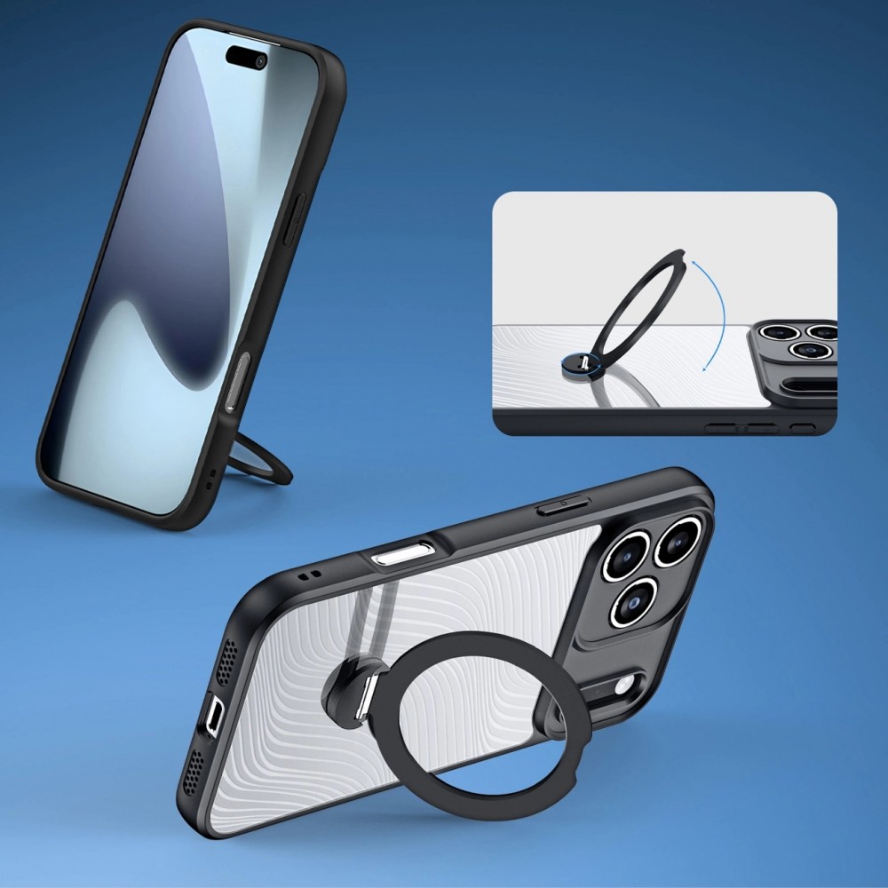 Coque iPhone 17 Pro - Dux Ducis Aimo Mag Series avec support et anneau magnétique  - Noir