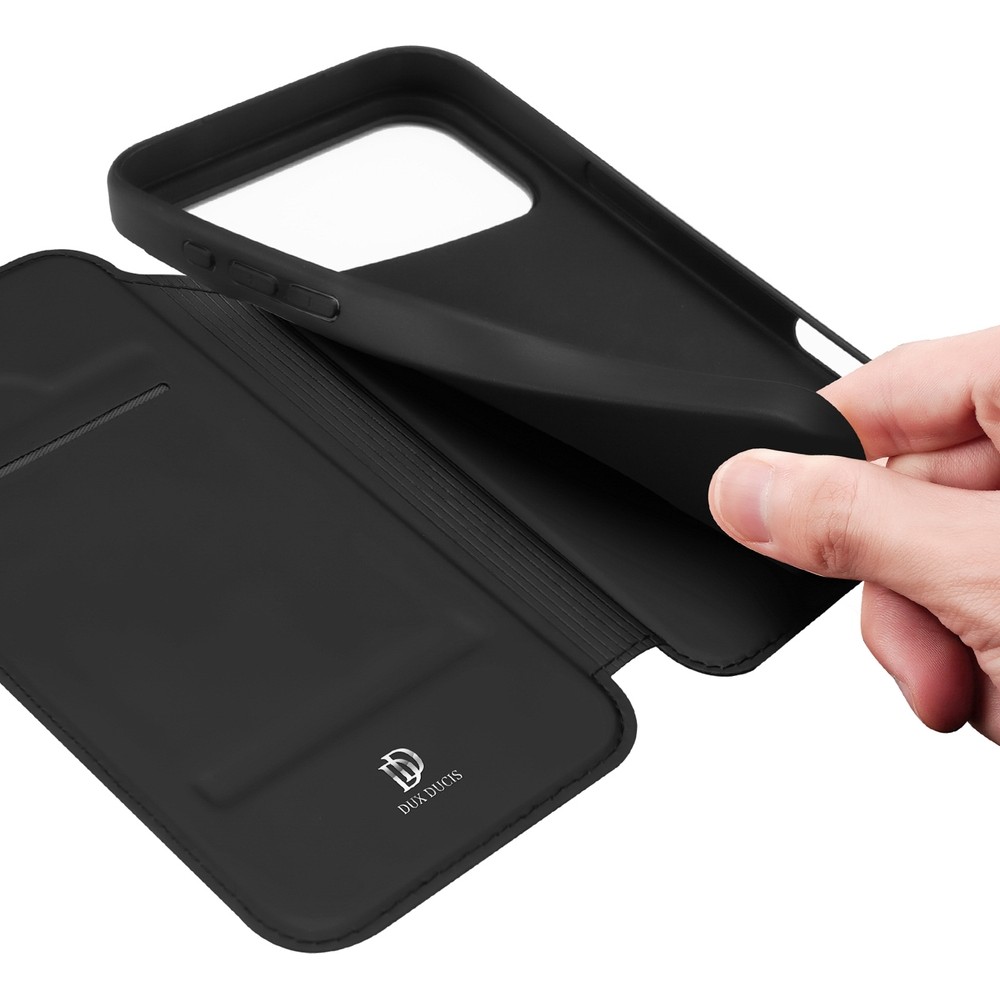 Coque iPhone 17 Pro - Dux Ducis Skin Pro avec rabat et emplacement pour cartes en cuir synthétique PU et TPU flexible - Noir