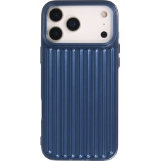 Coque iPhone 17 Pro - Effet ondul&eacute; 3D design souple et brillant lignes en relief styl&eacute;es - Bleu