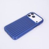 Coque iPhone 17 Pro - Effet ondul&eacute; 3D design souple et brillant lignes en relief styl&eacute;es - Bleu