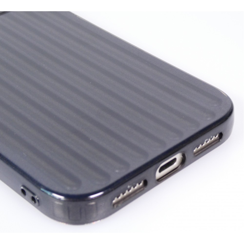 Coque iPhone 17 Pro - Effet ondul&eacute; 3D design souple et brillant lignes en relief styl&eacute;es - Noir