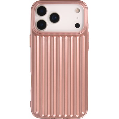 Coque iPhone 17 Pro Max - Effet ondul&eacute; 3D design souple et brillant lignes en relief styl&eacute;es - Rose