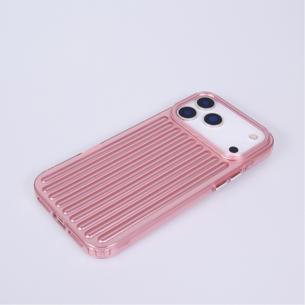 Coque iPhone 17 Pro - Effet ondul&eacute; 3D design souple et brillant lignes en relief styl&eacute;es - Rose