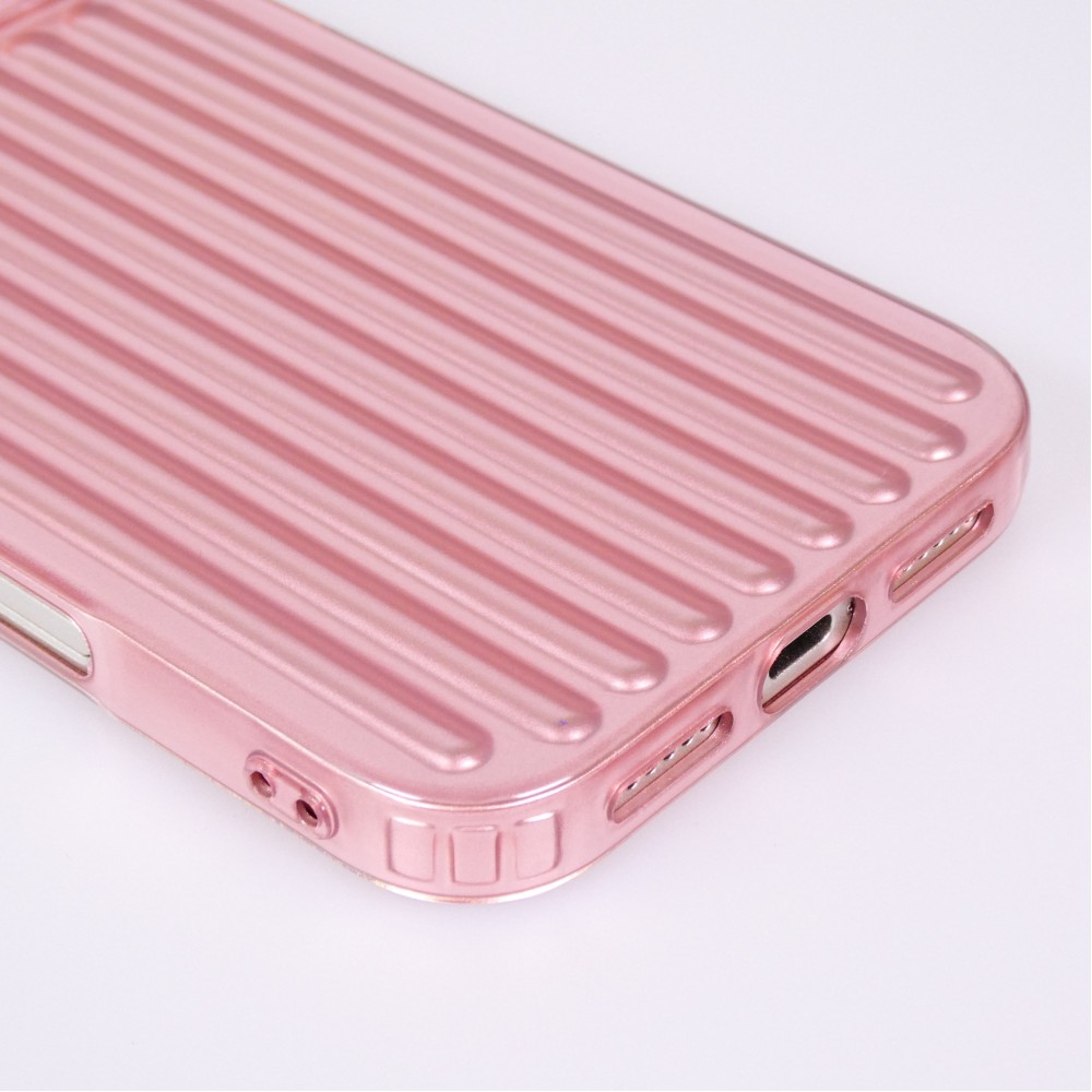 Coque iPhone 17 Pro - Effet ondul&eacute; 3D design souple et brillant lignes en relief styl&eacute;es - Rose
