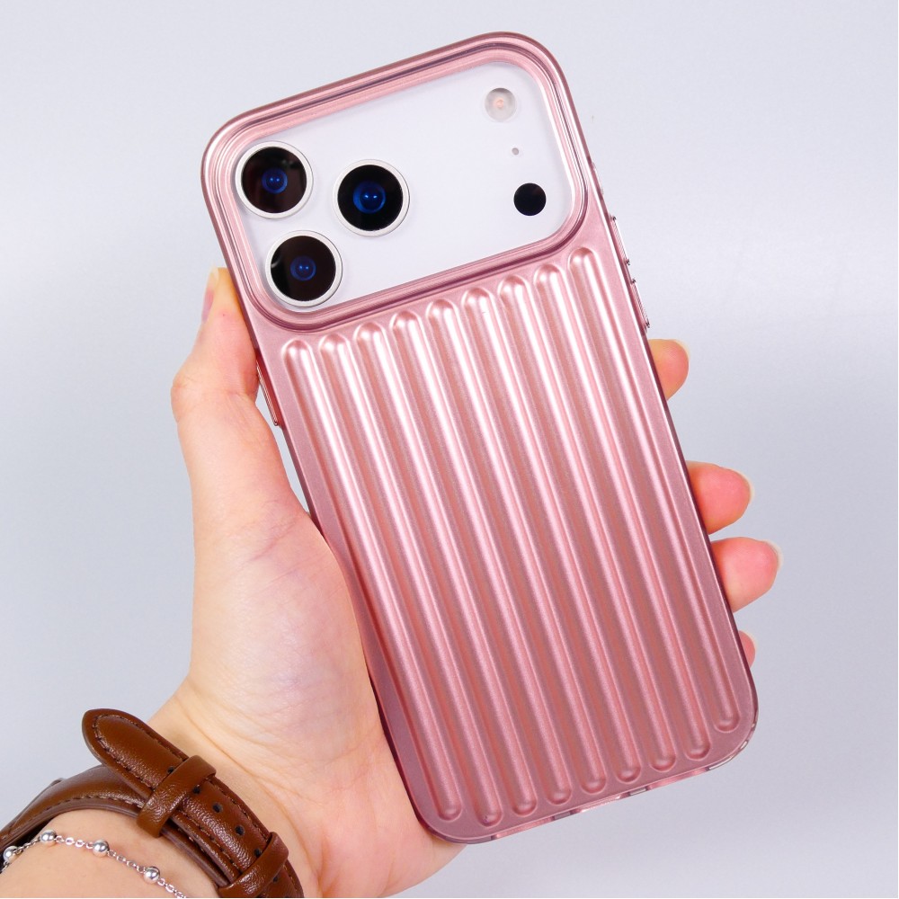 Coque iPhone 17 Pro - Effet ondul&eacute; 3D design souple et brillant lignes en relief styl&eacute;es - Rose