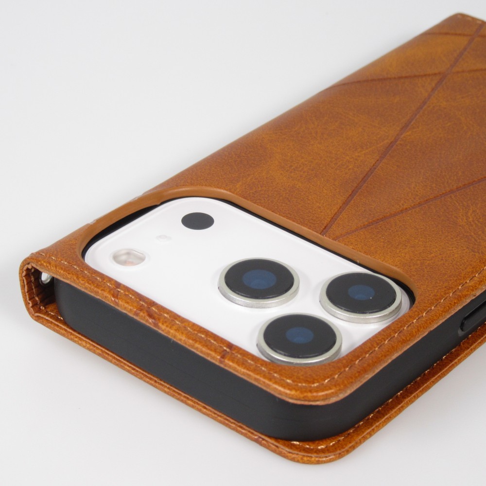Coque iPhone 17 Pro - Flip Géometrique brun clair