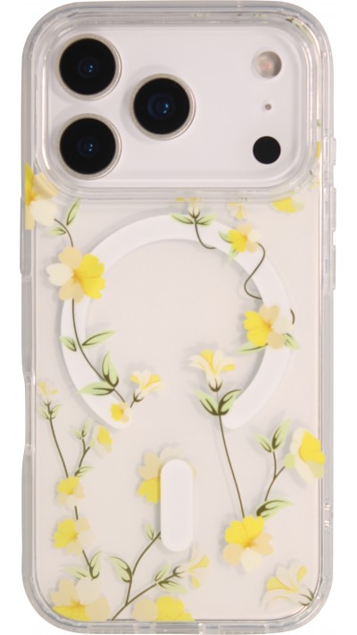 iPhone 17 Pro Case Hülle - Floral MagSafe Silikonhülle Lianen robust - Gelb