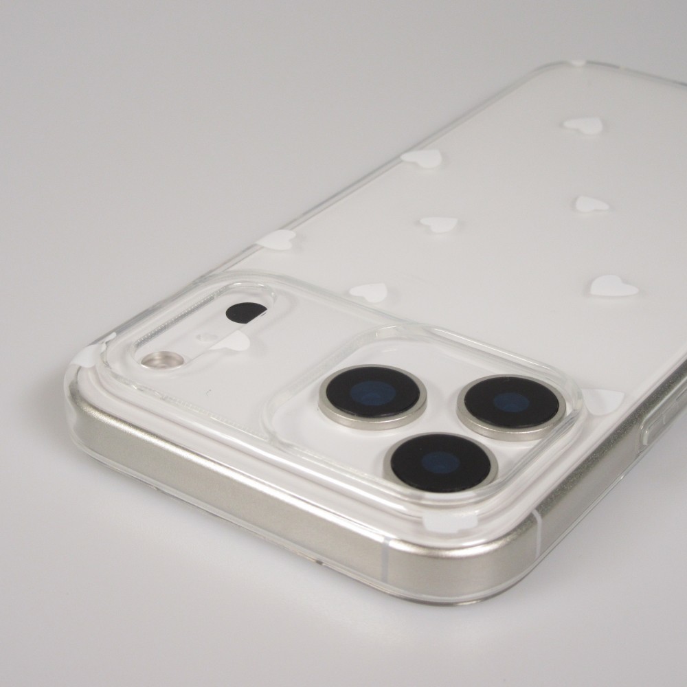 Coque iPhone 17 Pro Max - Gel petit coeur transparent - Blanc