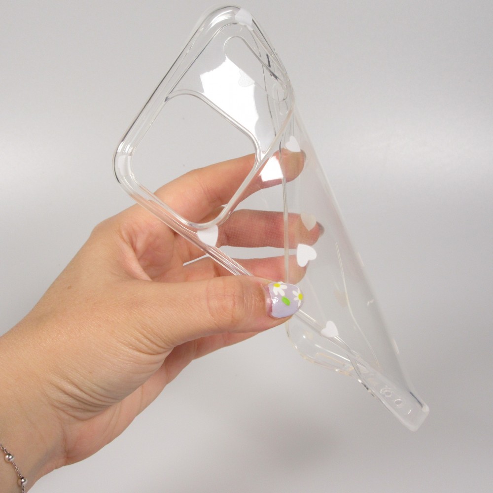 Coque iPhone 17 Pro Max - Gel petit coeur transparent - Blanc