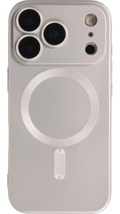 iPhone 17 Pro Max Case Hülle - Gummi weich mit Kameraschutzglas MagSafe - Silber