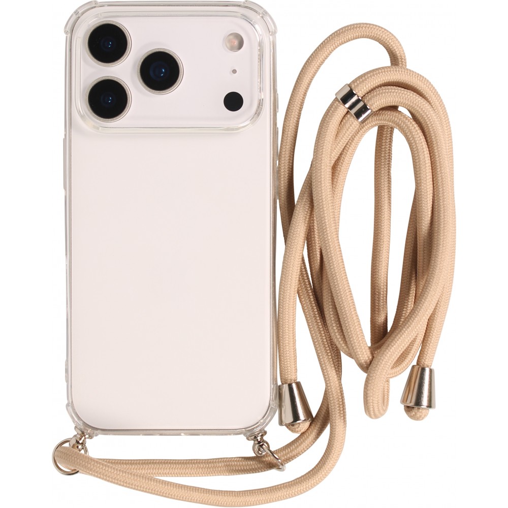 Coque iPhone 17 Pro Max - Gel transparent avec lacet beige