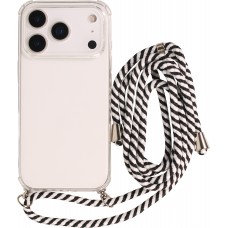 Coque iPhone 17 Pro Max - Gel transparent avec lacet - Blanc / noir