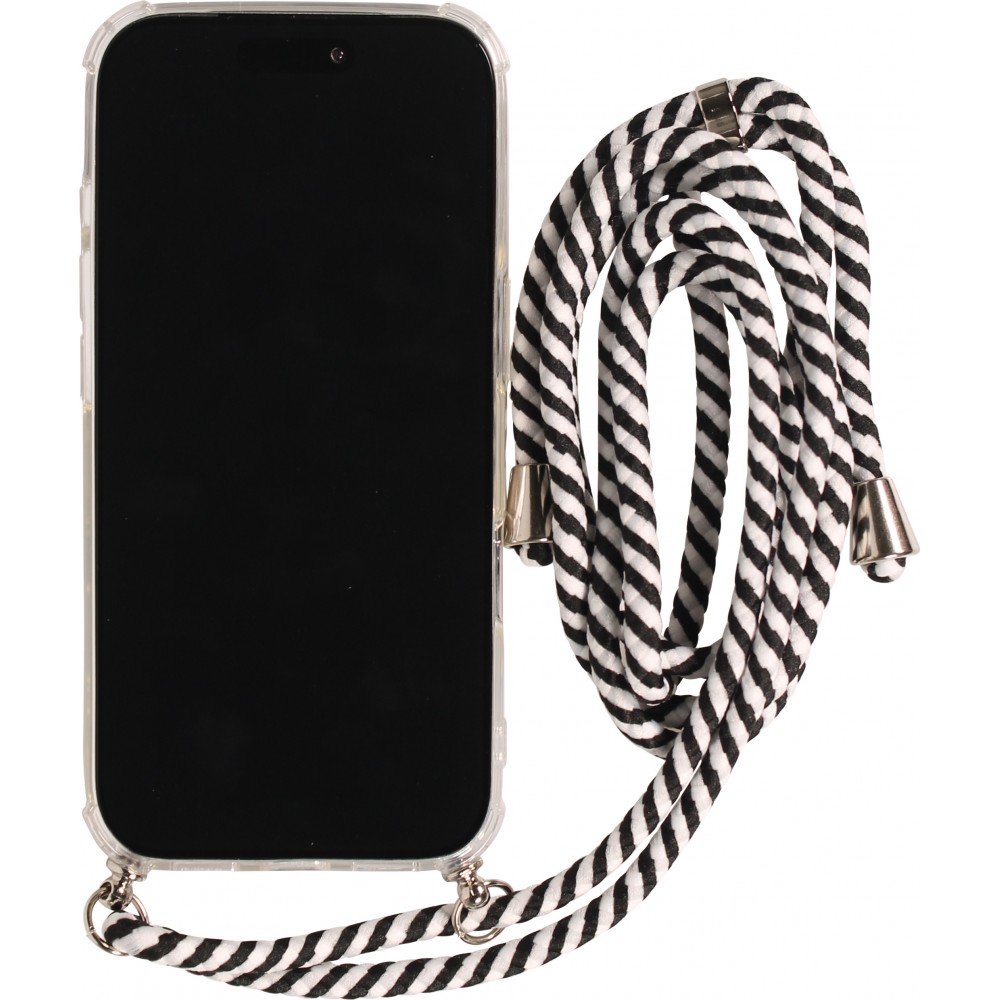 Coque iPhone 17 Pro Max - Gel transparent avec lacet - Blanc / noir