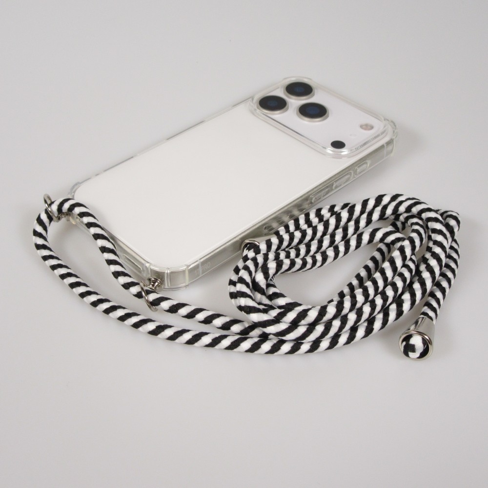 Coque iPhone 17 Pro Max - Gel transparent avec lacet - Blanc / noir