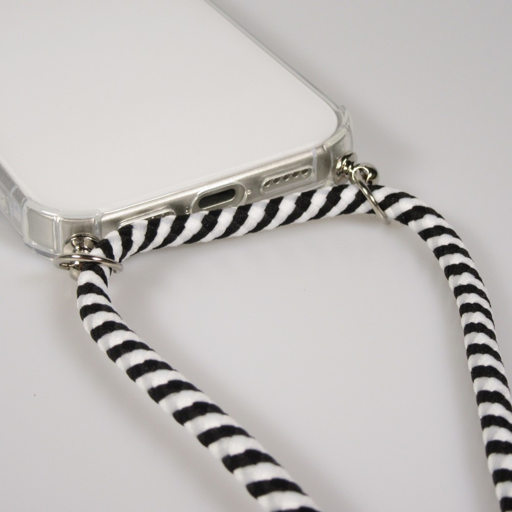 Coque iPhone 17 Pro Max - Gel transparent avec lacet - Blanc / noir