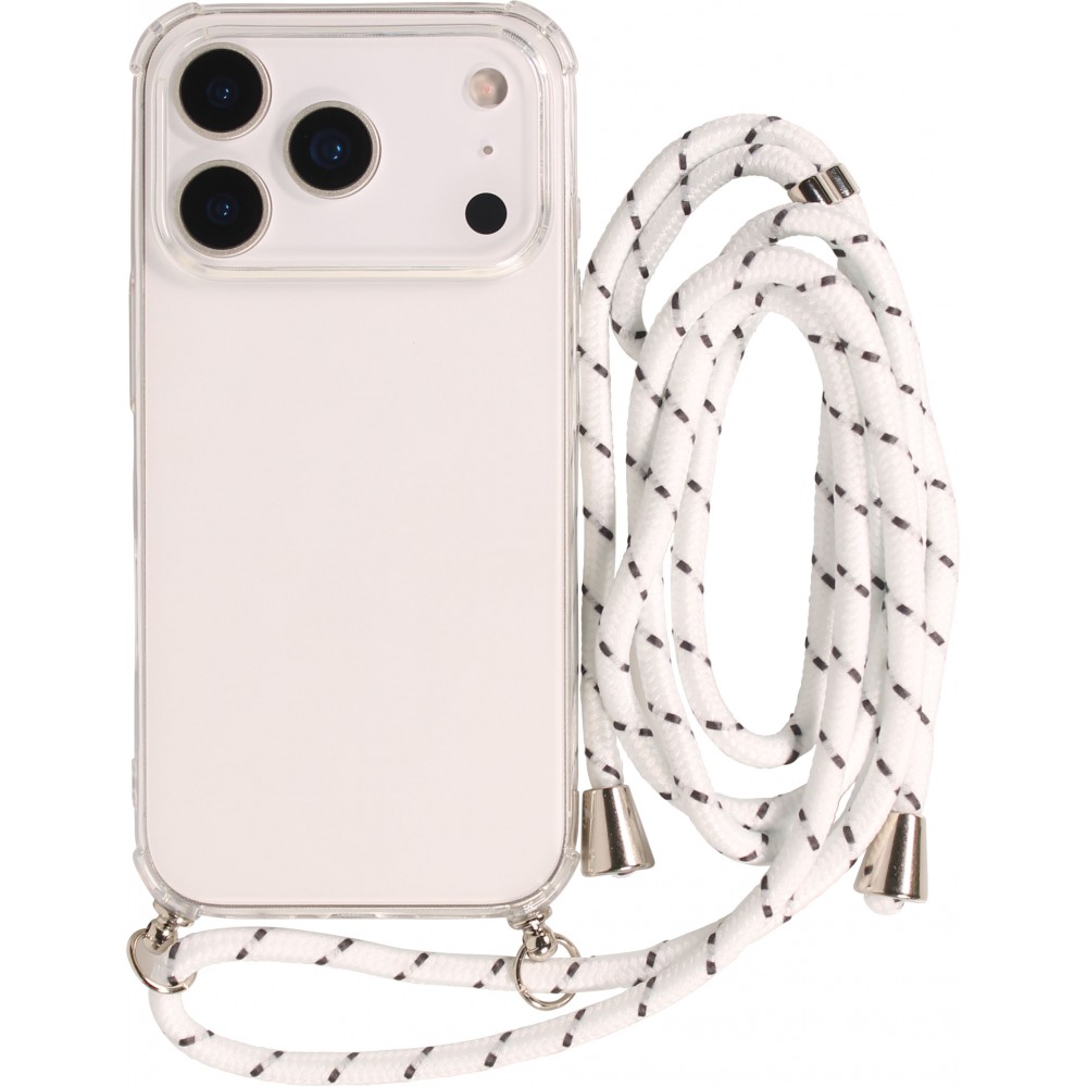 Hülle iPhone 17 Pro Max - Gummi transparent mit Seil - Weiss gefleckt