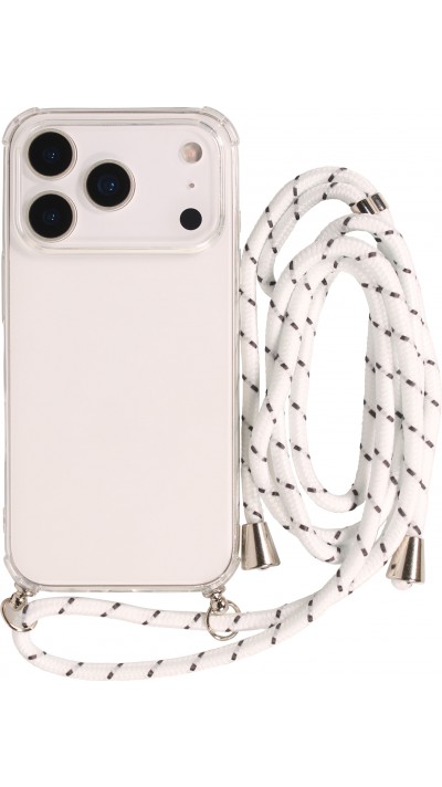 Hülle iPhone 17 Pro Max - Gummi transparent mit Seil - Weiss gefleckt