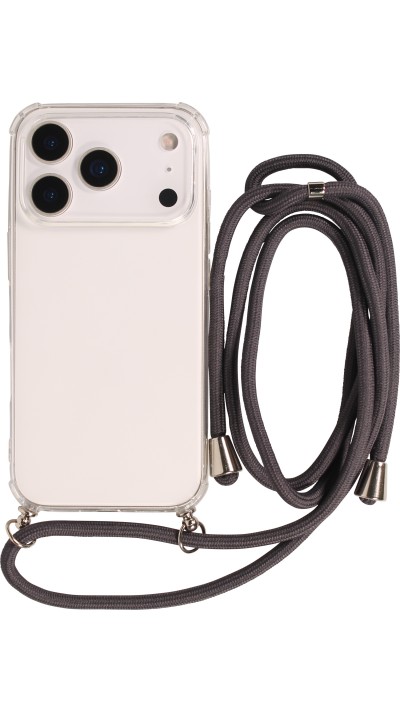Hülle iPhone 17 Pro Max - Gummi transparent mit Seil - Grau