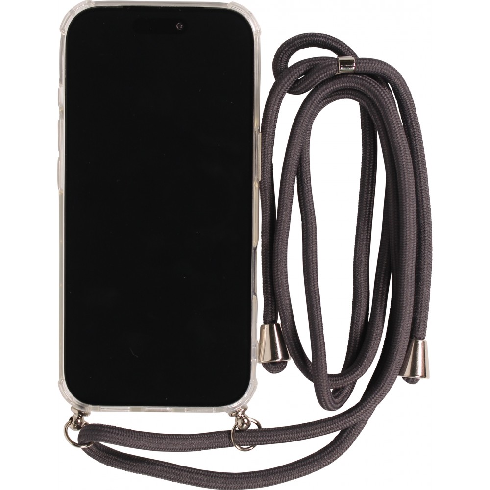 Hülle iPhone 17 Pro Max - Gummi transparent mit Seil - Grau