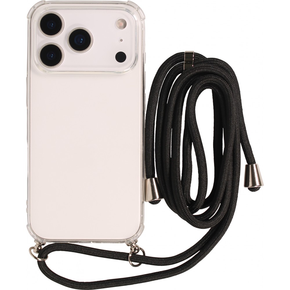 Hülle iPhone 17 Pro - Gummi transparent mit Seil - Schwarz