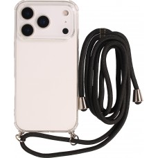 Hülle iPhone 17 Pro - Gummi transparent mit Seil - Schwarz