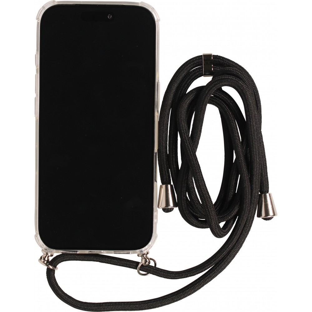 Hülle iPhone 17 Pro - Gummi transparent mit Seil - Schwarz