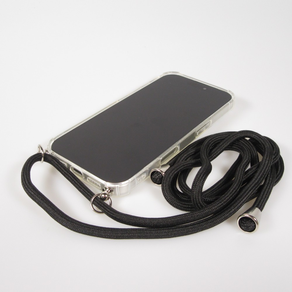 Hülle iPhone 17 Pro - Gummi transparent mit Seil - Schwarz