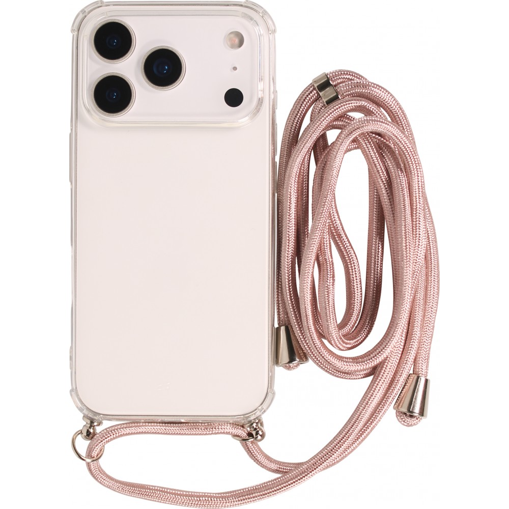 Coque iPhone 17 Pro Max - Gel transparent avec lacet or - Rose