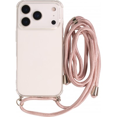 Hülle iPhone 17 Pro - Gummi transparent mit Seil rosa - Gold