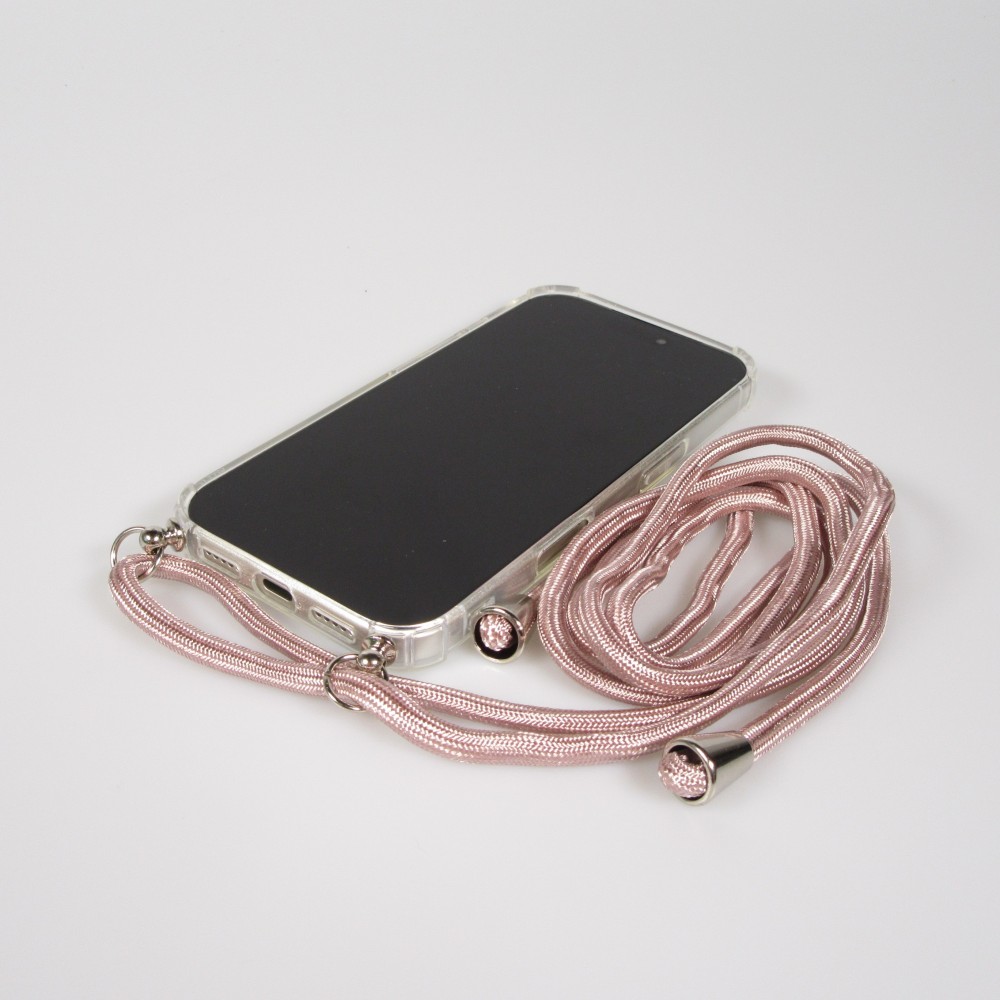 Coque iPhone 17 Pro Max - Gel transparent avec lacet or - Rose