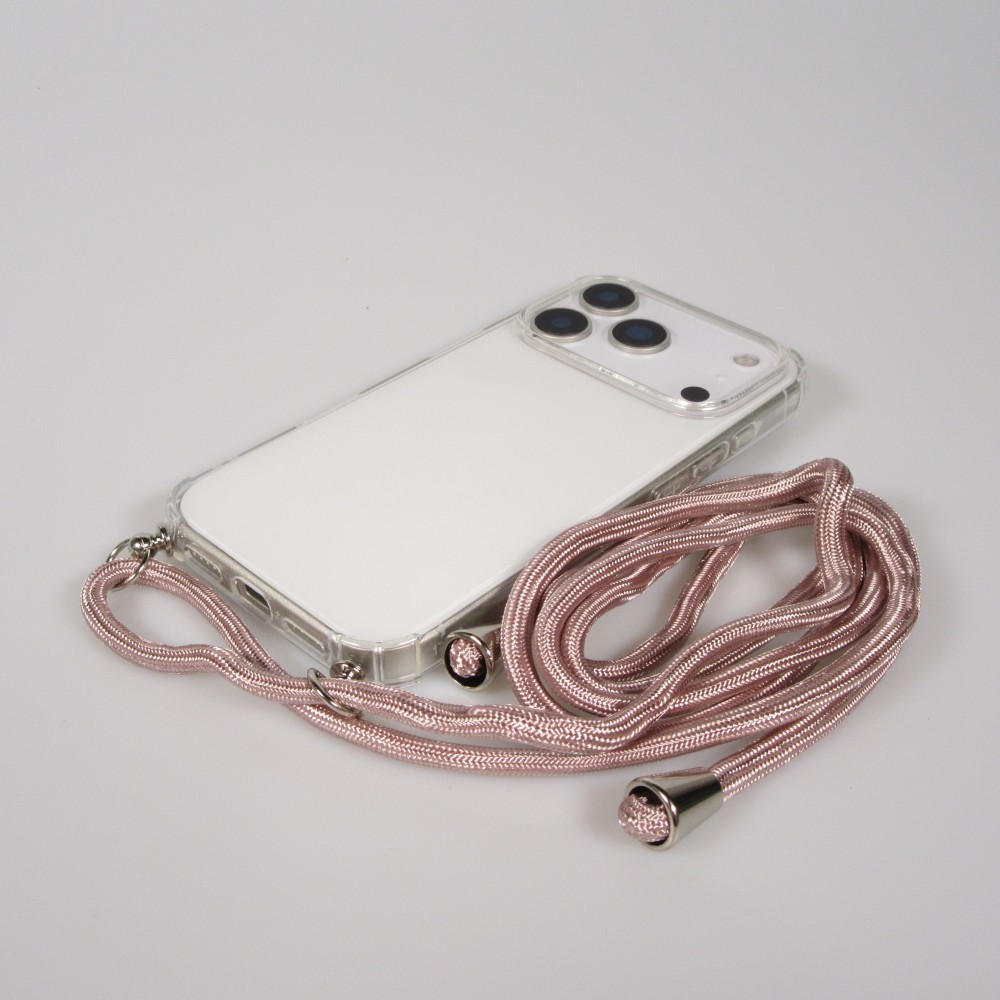 Coque iPhone 17 Pro Max - Gel transparent avec lacet or - Rose
