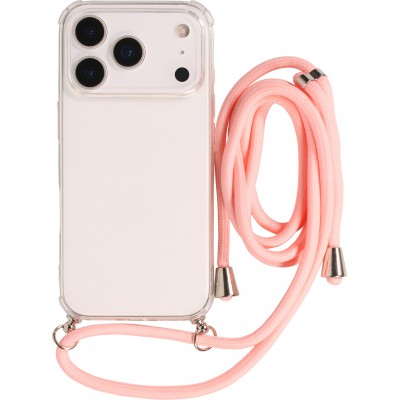 Hülle iPhone 17 Pro - Gummi transparent mit Seil - Rosa