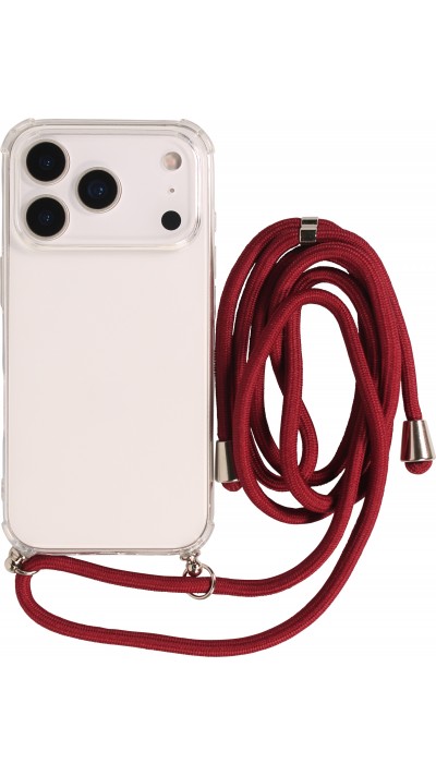 Hülle iPhone 17 Pro Max - Gummi transparent mit Seil - Rot
