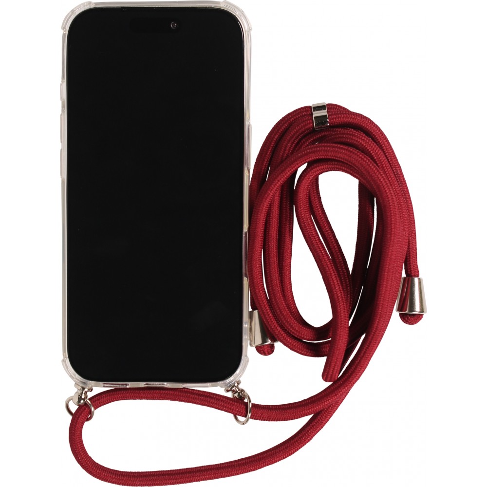 Hülle iPhone 17 Pro Max - Gummi transparent mit Seil - Rot