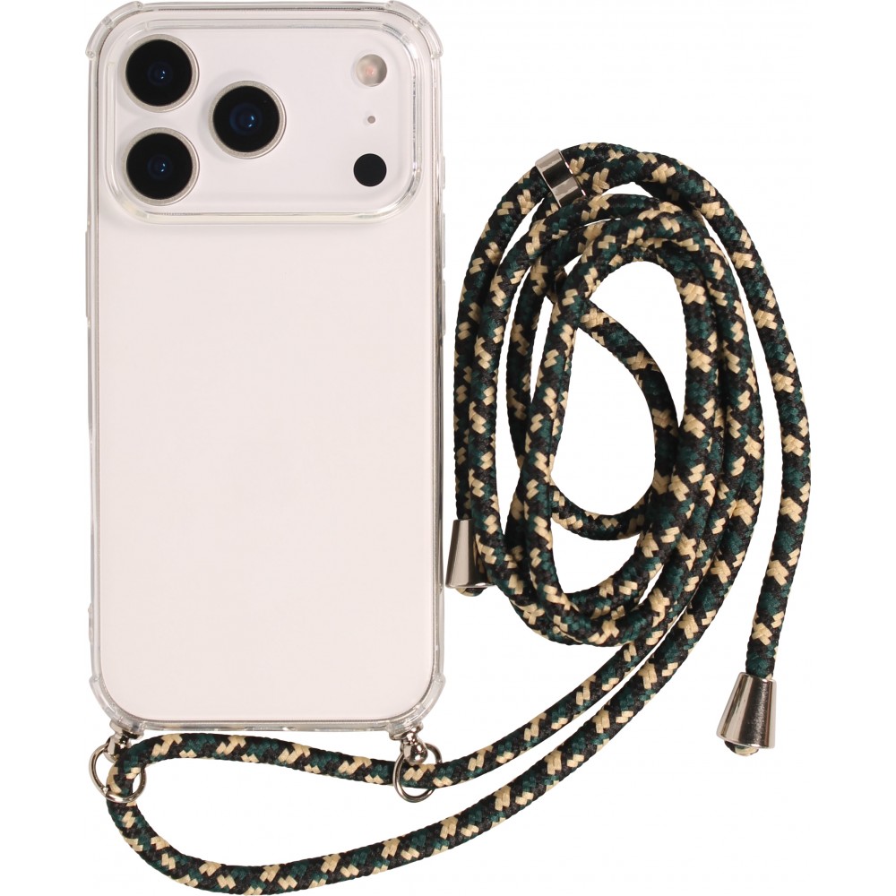 iPhone 17 Pro Max Case Hülle - Gummi transparent bumper mit Seil - Grün / gold