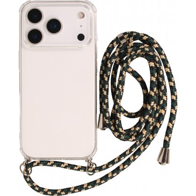 iPhone 17 Pro Max Case Hülle - Gummi transparent bumper mit Seil - Grün / gold