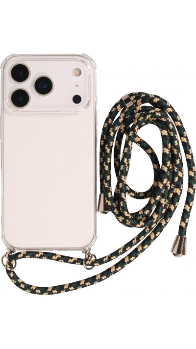 iPhone 17 Pro Max Case Hülle - Gummi transparent bumper mit Seil - Grün / gold