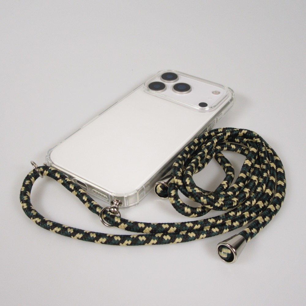 iPhone 17 Pro Max Case Hülle - Gummi transparent bumper mit Seil - Grün / gold