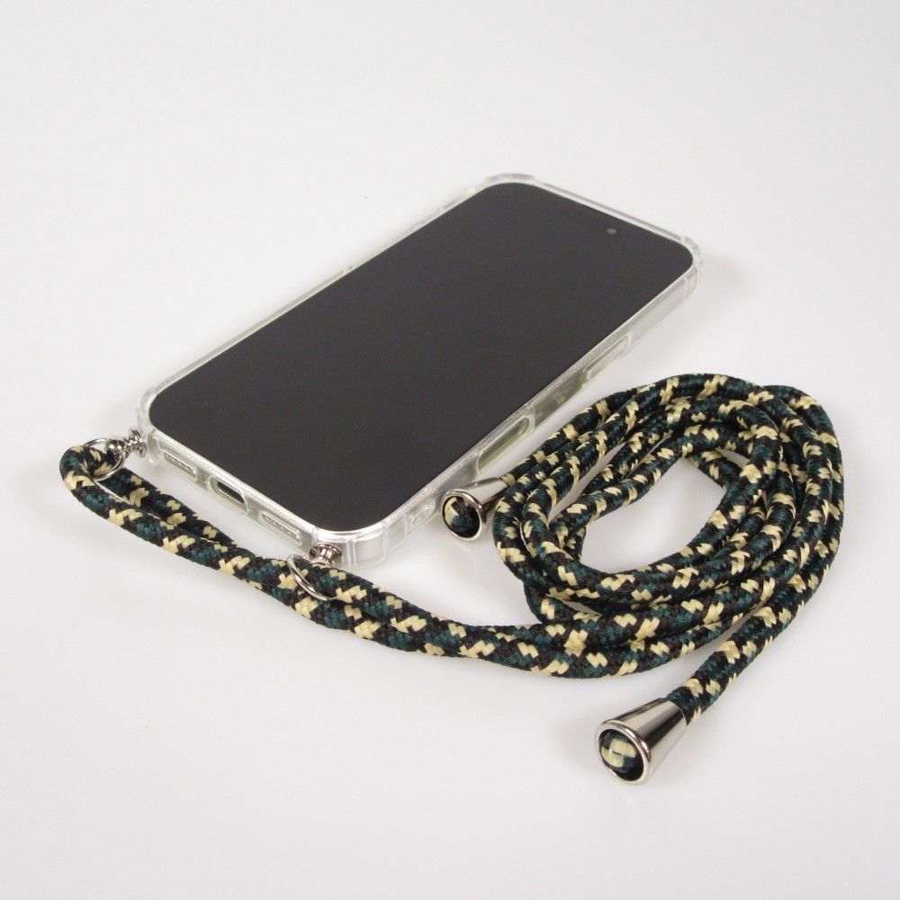 iPhone 17 Pro Max Case Hülle - Gummi transparent bumper mit Seil - Grün / gold