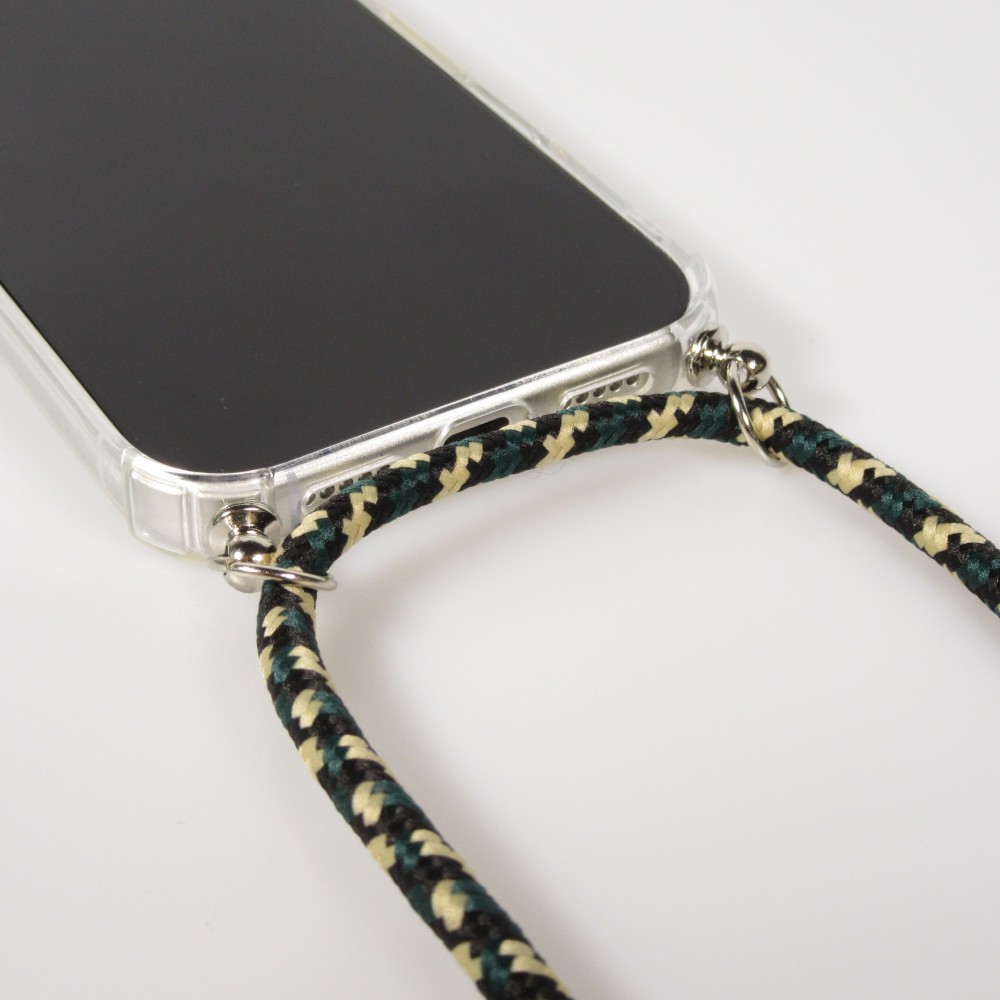 iPhone 17 Pro Max Case Hülle - Gummi transparent bumper mit Seil - Grün / gold