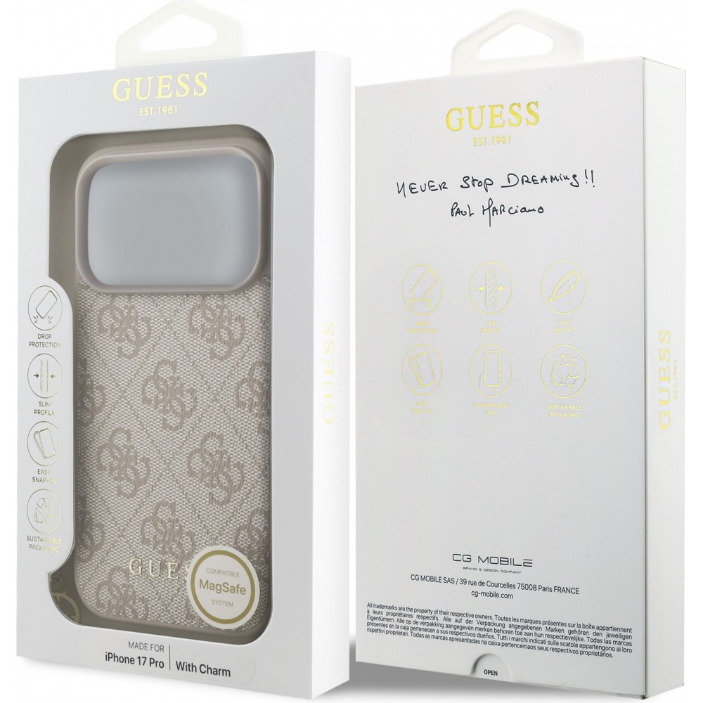 Coque iPhone 17 Pro - Guess 4G charm protection élégante design raffiné accessoire tendance - Rose