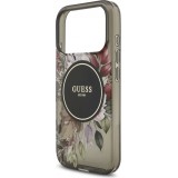 Coque iPhone 17 Pro - Guess IML fleurs avec chaîne poignet compatible MagSafe protection élégante et tendance - Noir