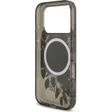 Coque iPhone 17 Pro - Guess IML fleurs avec chaîne poignet compatible MagSafe protection élégante et tendance - Noir