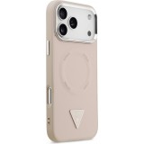 Coque iPhone 17 Pro - Guess MagSafe cuir PU avec logo triangle et cadre caméra métal argenté - Rose